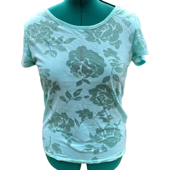 2for$20 Joe Fresh Turquoise Floral Summer T-shirt. Size Medium. - Picture 1 of 6